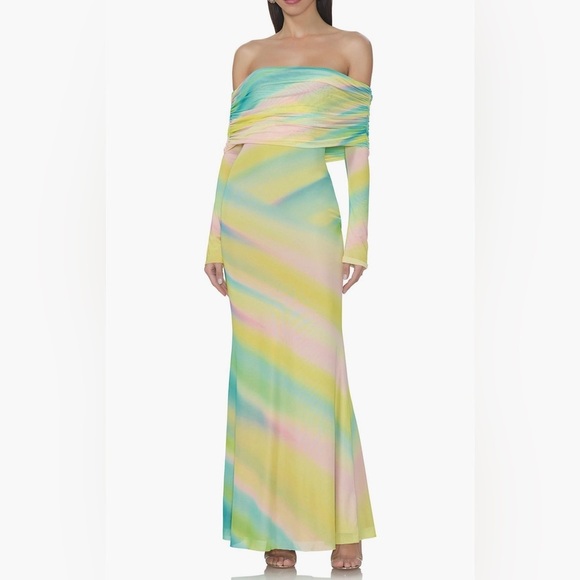 NWT! AFRM Long-Sleeve Off-The-Shoulder Mesh Maxi Dress - Size 1X ☁️ - Picture 2 of 6